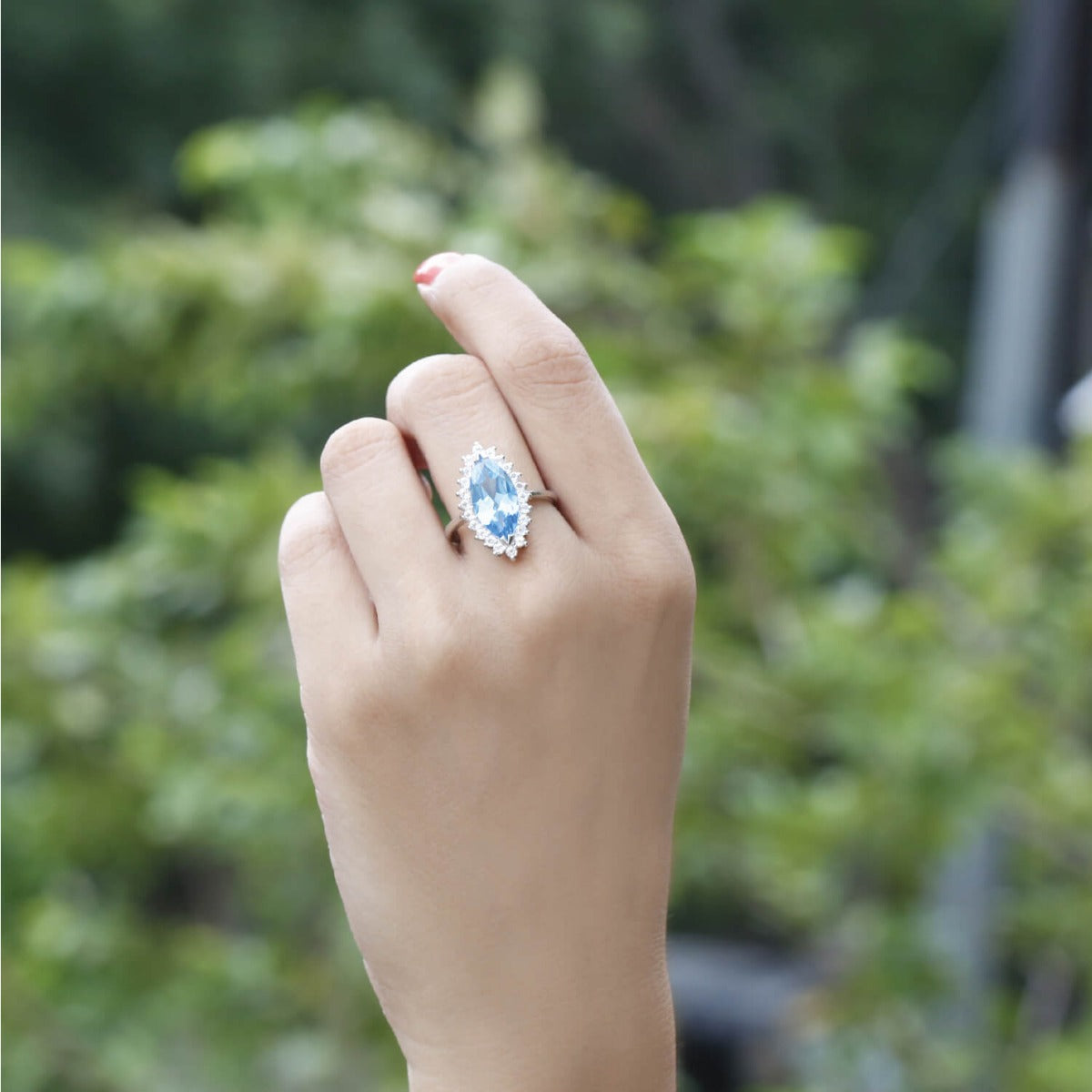 Blue topaz marquise-cut ring