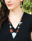 silver necklace, sterling silver necklace, carnelian necklace, chalcedony necklace, carnelian & chalcedony necklace, orange necklace, blue necklace, orange & blue silver neckalce