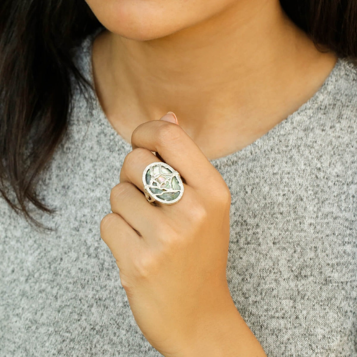 abalone ring, buy silver ring, sterling silver ring, gemstone ring, buy silver ring, buy gemstone jewelry, buy jewelry online, abalone jewelry, reticulated jewelry