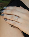 silver ring, sterling silver ring, diamond ring, cross shaped ring, silver diamond ring, diamond silver ring, luxurious ring