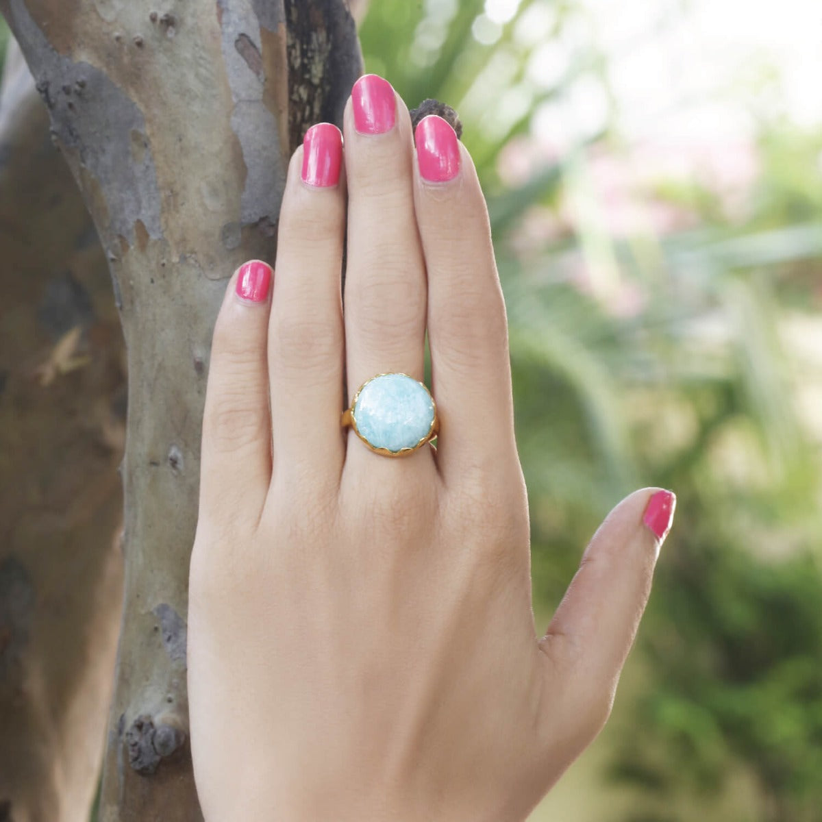 Amazonite Gold Plated Silver Ring