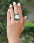 Round abalone sterling silver ring