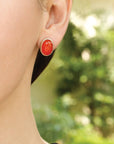 silver earrings, sterling silver earrings, carnelian earrings, carnelian silver earrings, orange earrings, orange silver earrings, silver orange earrings, oval earrings, silver oval earrings