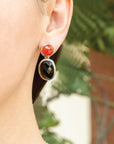 silver earrings, sterling silver earrings, carnelian earrings, carnelian silver earrings, orange earrings, orange silver earrings, silver orange earrings, red silver earrings, black earrings, black onyx earirngs, red & black earrings, red & black silver e