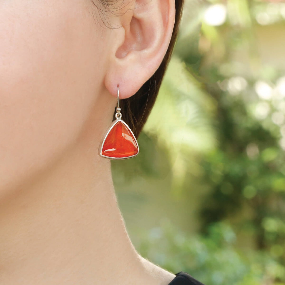 carnelian earrings, silver carnelian orange earrings, silver orange earrings, triangle earrings