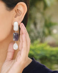silver earrings, sterling silver earrings, moonstone earrings, silver moonstone earrings, white earrings, silver white earrings, white silver earrings, iolite earrings, long earrings, blue earrings , blue & white earrings