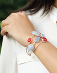 silver handcuff, sterling silver handcuff, carnelian handcuff, chalcedony handcuff, carnelian & chalcedony handcuff, orange handcuff, blue handcuff, orange & blue silver handcuff