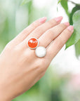 silver ring, sterling silver ring, carnelian ring, carnelian silver ring, orange ring, orange silver ring, silver orange ring, pearl ring, white ring, carnelian & pearl ring, orange & white ring, two stone ring