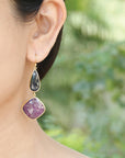 Drop Ruby and Sapphire 18k Gold Plated Silver Earrings