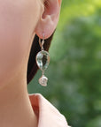 silver earrings, sterling silver earrings, green amethyst earrings, silver green amethyst earrings, green earrings, silver green earrings, leaf shaped earrings