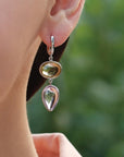 silver earrings, sterling silver earrings, colorstone earrings, silver colorstone earrings, round earrings, purple silver earrings, purple earrings, silver purple earrings, oval yellow earrings, yellow earrings, silver yellow earrings