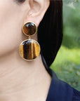 Charismatic Tiger Eye and 18k Gold Plated Silver Earrings