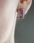 Silver Earrings with Ruby and Diamond Rectangle