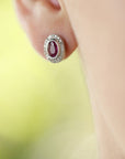 Silver Earrings with Oval Ruby and Diamond