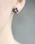 925 Silver Earrings with Blue Sapphire and Diamond Flower