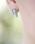 Silver Earrings Curved with Emeralds and Diamonds
