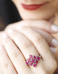 Silver Ring Cocktail with Rhombus Ruby,Silver Ring Tennis style with Ruby, diamond ring, ruby ring, silver ring, sterling silver ring, party ring, fashionable ring, trendy ring, chic ring, flower ring, pink ring, rhombus shape ring