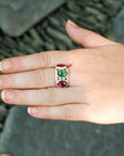 Enthralling Multi Stone Tourmaline Silver 925 Ring