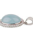 Oval Cobochon Aquamarine with Diamonds Silver 925 Pendant