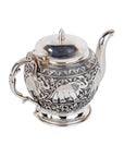 Elephant carving silver tea pot