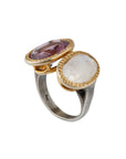 Alluring Two Faced Stone Studded 18k Gold Plated Silver 925 Ring