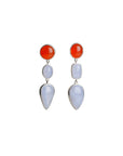 silver earrings, sterling silver earrings, carnelian earrings, chalcedony earrings, carnelian & chalcedony earrings, orange earrings, blue earrings, orange & blue silver earrings