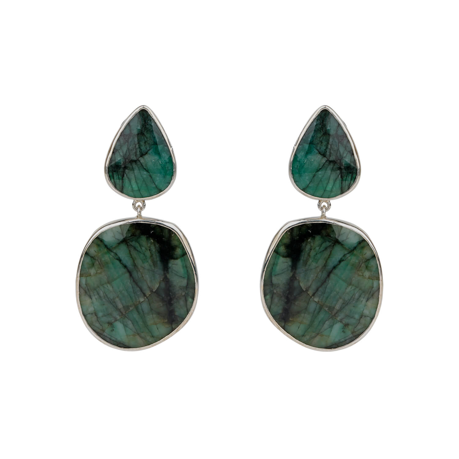 Big Emerald Stones and Silver 925 Earrings