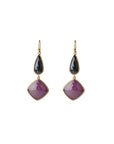 Drop Ruby and Sapphire 18k Gold Plated Silver Earrings