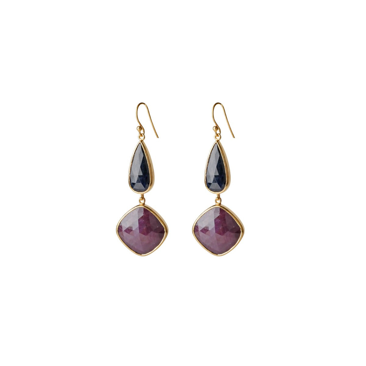 Drop Ruby and Sapphire 18k Gold Plated Silver Earrings