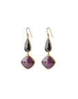 Drop Ruby and Sapphire 18k Gold Plated Silver Earrings