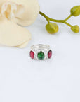 Enthralling Multi Stone Tourmaline Silver 925 Ring