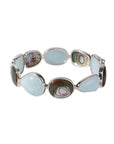 Abalone & aquamarine openable 925 Silver bangle