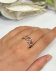 Rainbow Multi-Sapphire Scatter Band, multicolour round sapphires in open-work gold setting