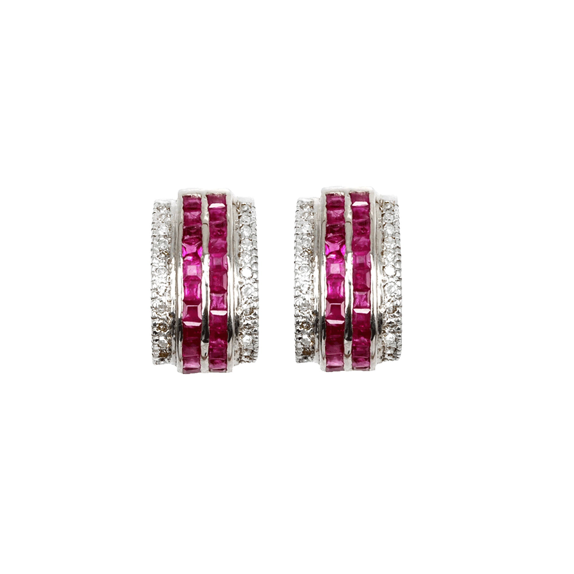 Silver Earrings with Ruby and Diamond Rectangle