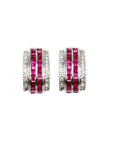 Silver Earrings with Ruby and Diamond Rectangle