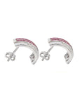 silver long ear studs with rubies and diamonds