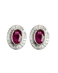 Silver Earrings with Oval Ruby and Diamond