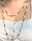 Green pearl silver necklace, White pearl 925 necklace, Pearl beaded silver necklace