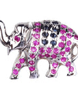 Silver Pendant/Brooch with Blue Sapphire and Ruby Elephant, long earrings, small earrings, hoops, drops, danglers, studs, stud earrings, Handcuff, Red onyx, Black onyx, Silver Necklaces, Buy jewellery online, Earrings, Rings, Bangles, Pendants, And Ankle
