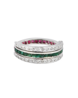 Multi Gemstone Silver Stacking Ring Ruby Emerald Diamond Jewelry