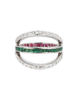 Stackable Silver 925 Ring with Ruby, Emerald, and Diamonds