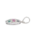 Emerald ruby sapphire and diamond studded silver pendant