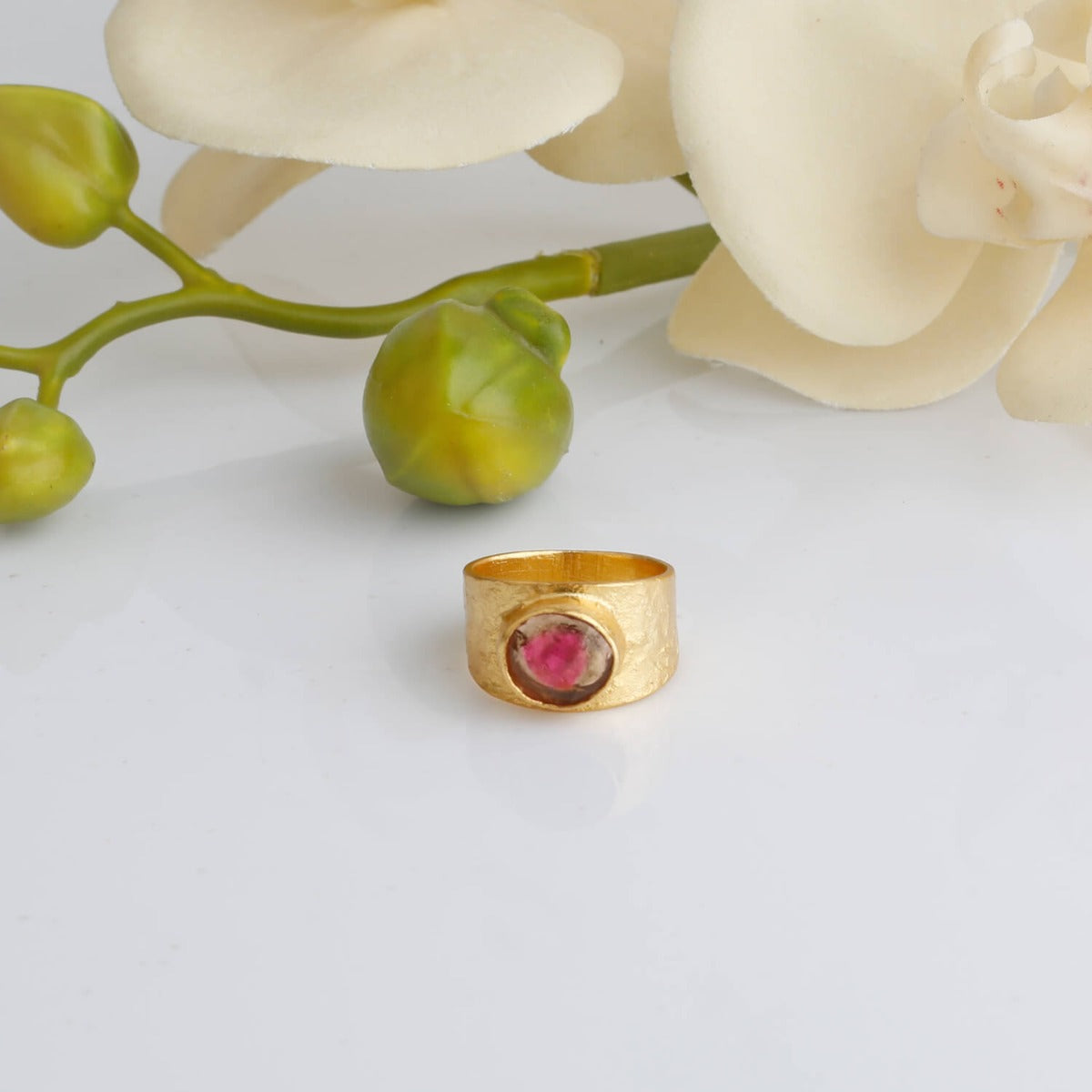 Magnificient gold plated silver tourmaline ring