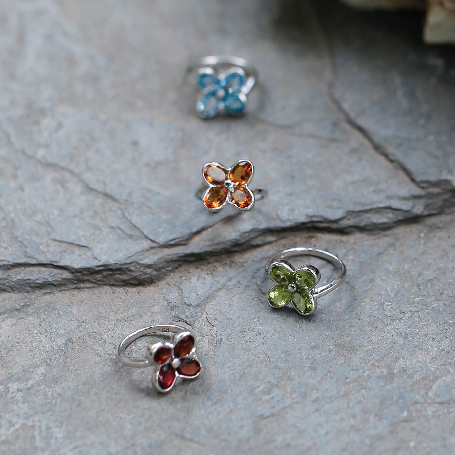 Ame Garnet, Blue Topaz, Peridot &amp; Citrine Gemstone Silver 925 Ring