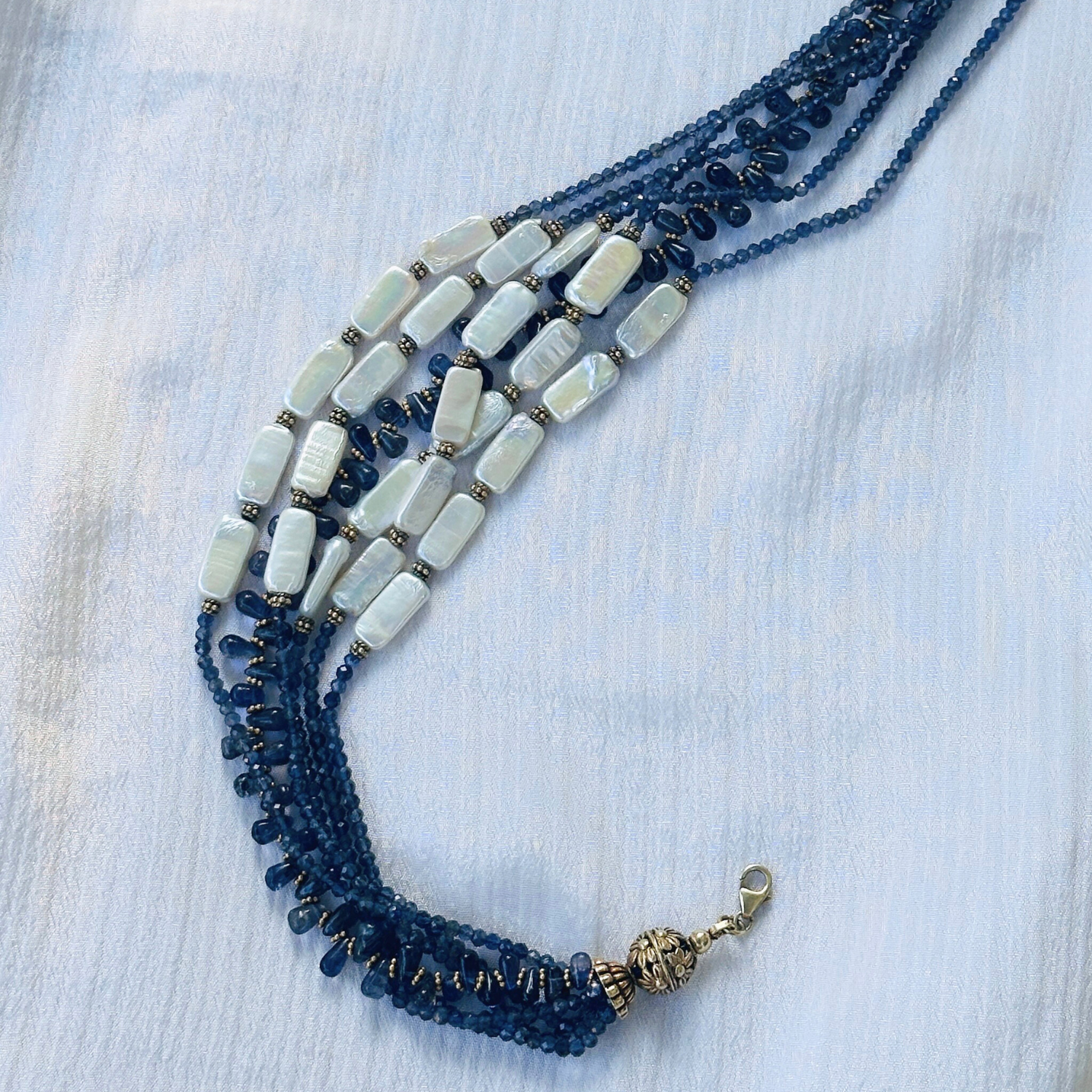 Viore Iolite &amp; Pearl 18K Gold Plated 925 Silver Necklace