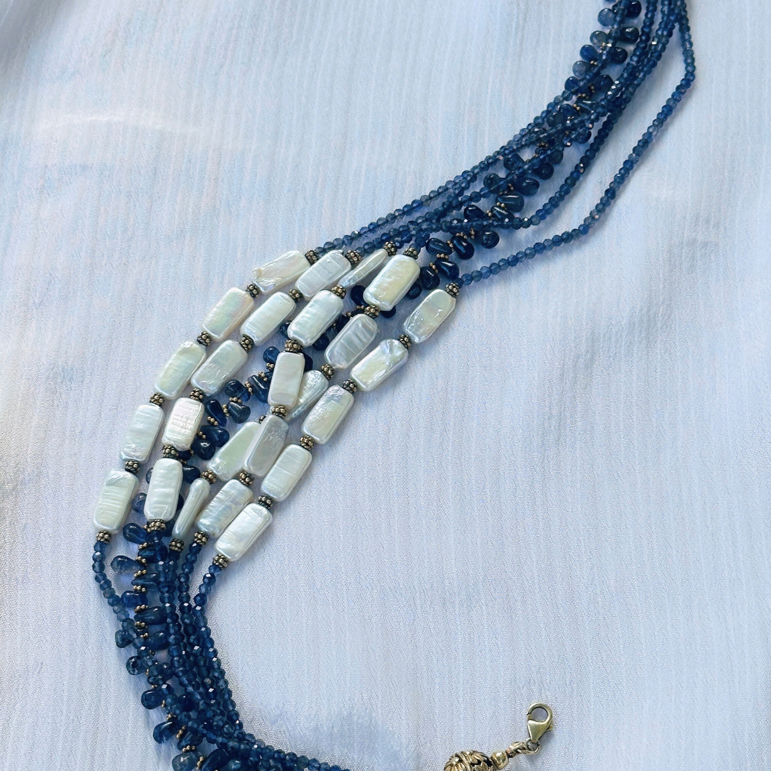 Viore Iolite &amp; Pearl 18K Gold Plated 925 Silver Necklace