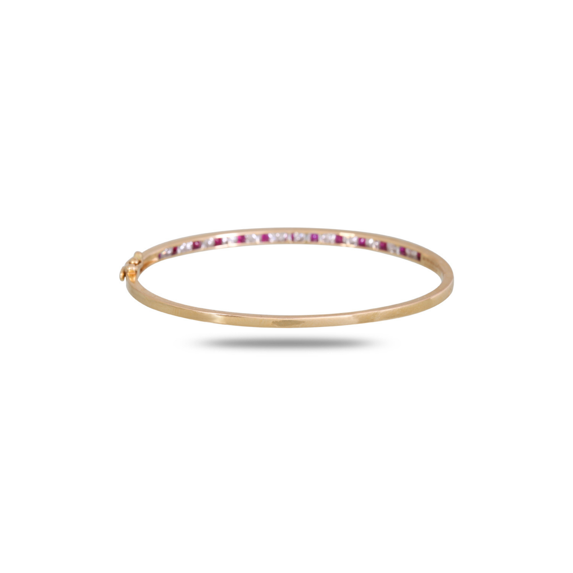 18K Rose Gold Ruby Diamond Alternating Channel Bangle Side View