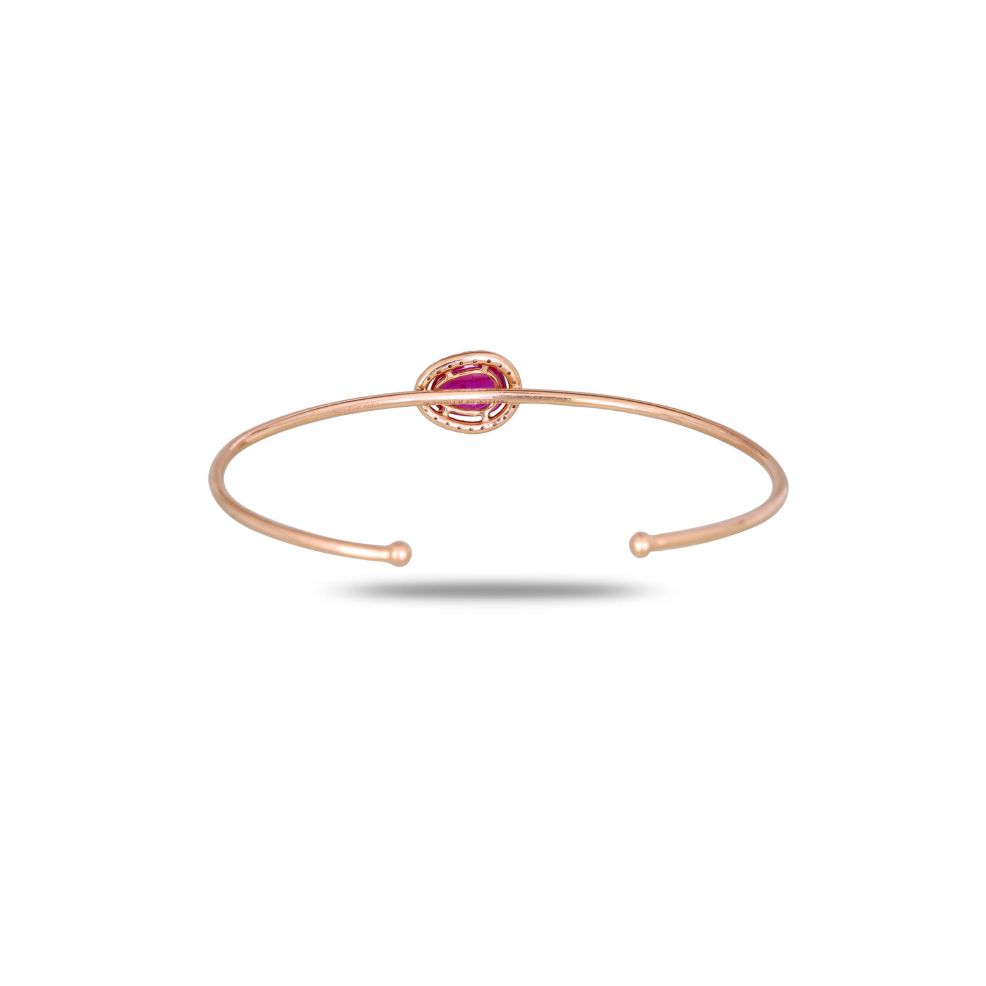 18K Rose Gold Ruby Diamond Halo Open Cuff Bracelet Rear View
