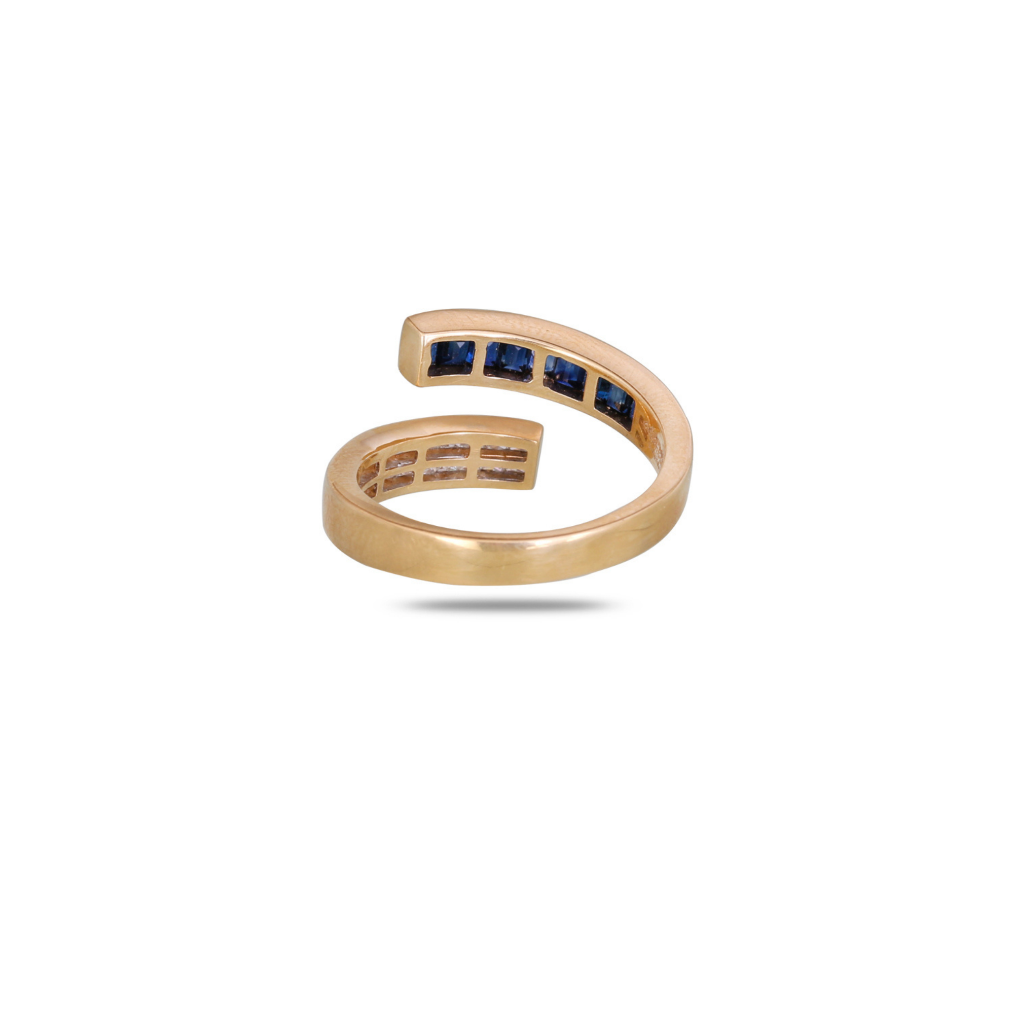 18K Yellow Gold Blue Sapphire & Diamond Open Bypass Ring Rear View
