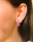 Curved Drop Ruby Diamond Earrings